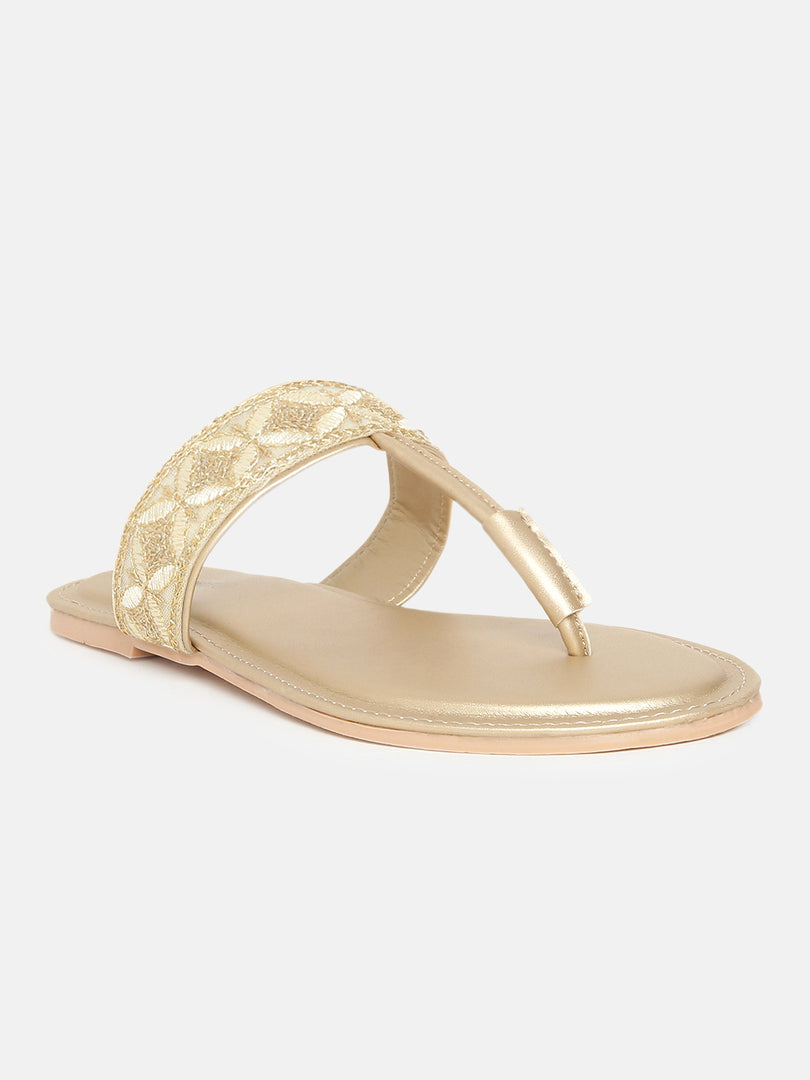 Embroidered T Strap Flats