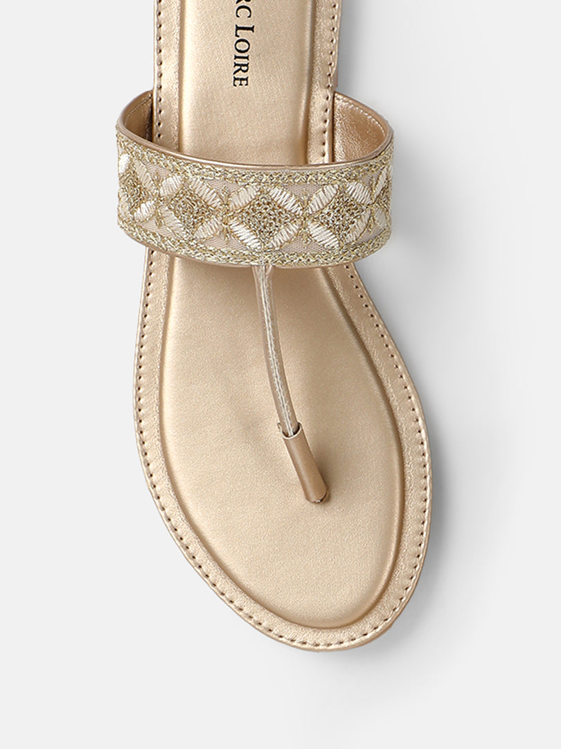 Embroidered T Strap Flats