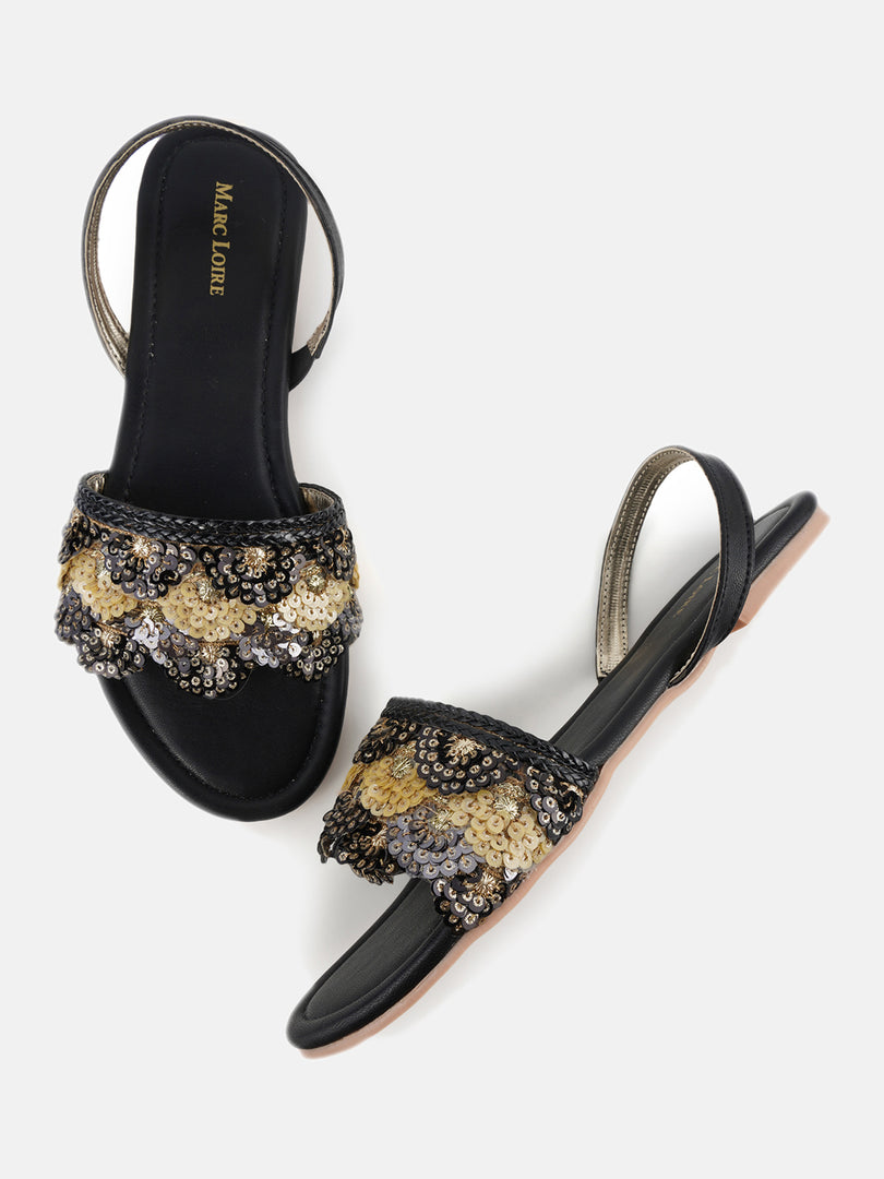 Toned Embellished Open Toe Flats