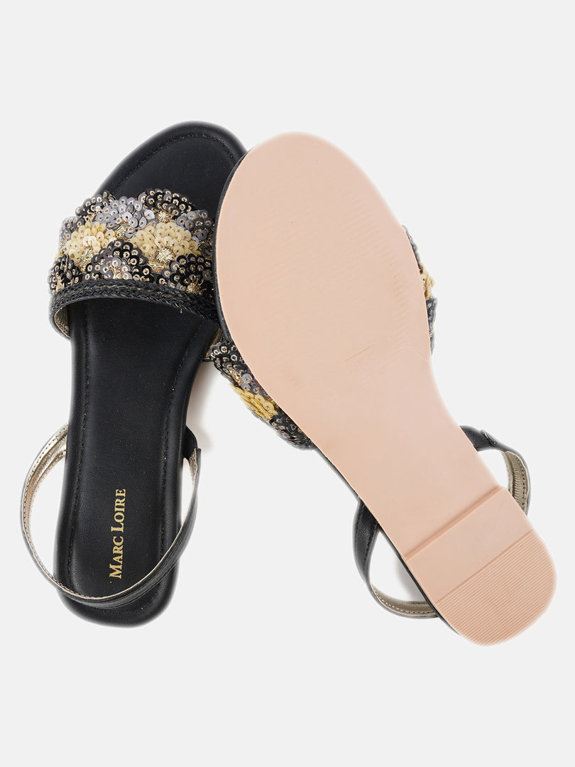 Toned Embellished Open Toe Flats