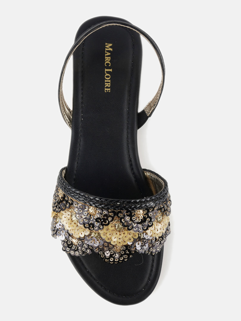 Toned Embellished Open Toe Flats