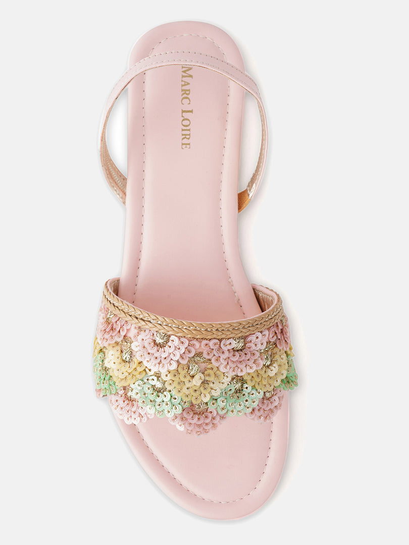 Toned Embellished Open Toe Flats