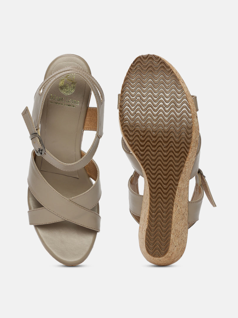 Cross Strap Open Toe Wedge Heels