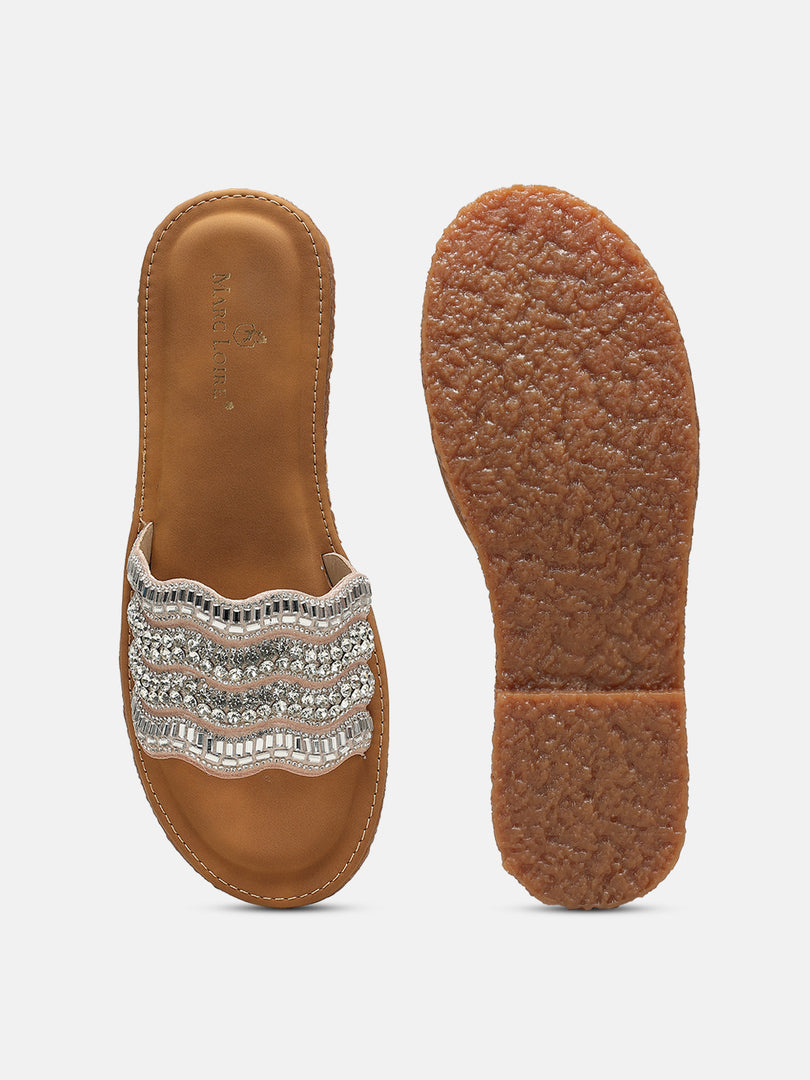 Embellished-Party-Open Toe Flats
