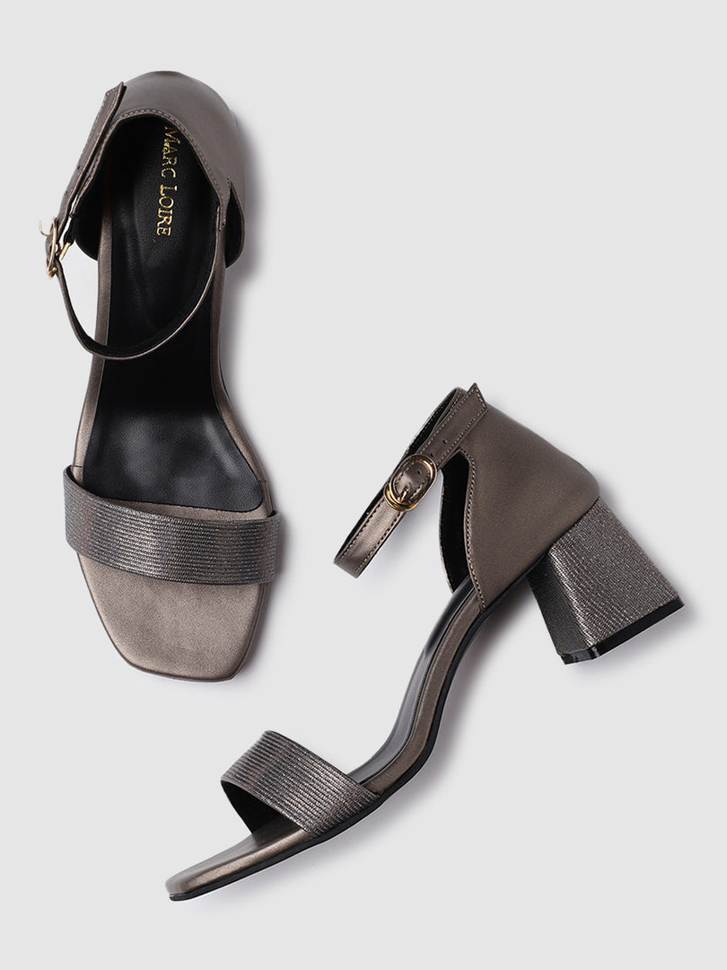 Metallic Textured Block Heel Sandals