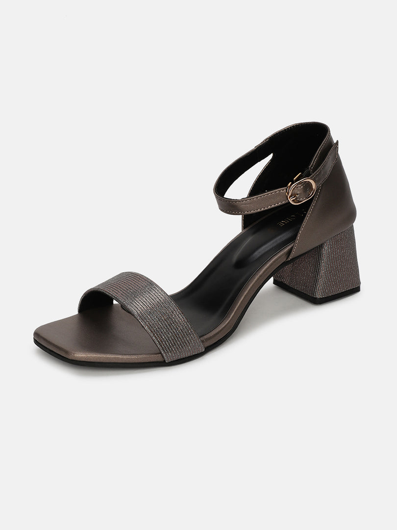 Metallic Textured Block Heel Sandals