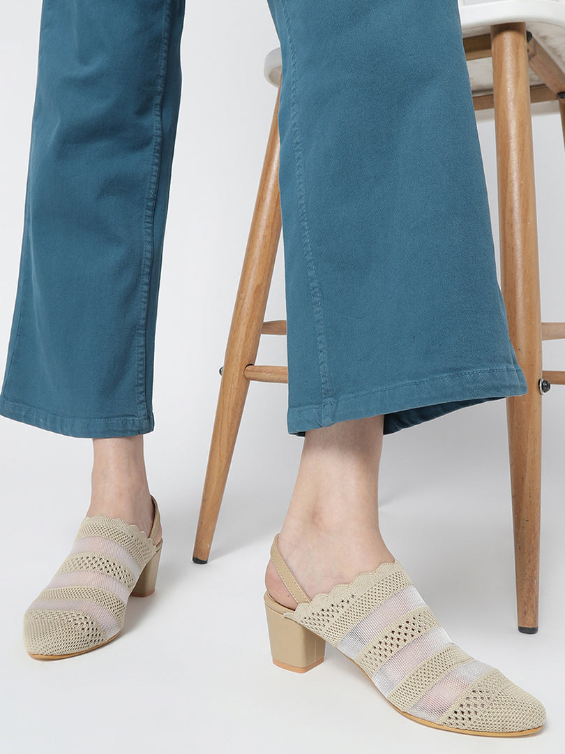 Knitted Round Toe Block Heels