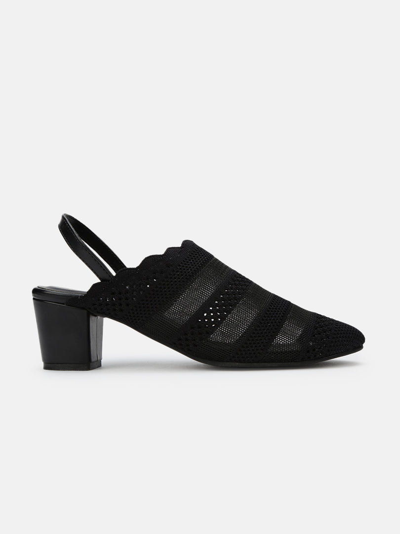 Knitted Round Toe Block Heels