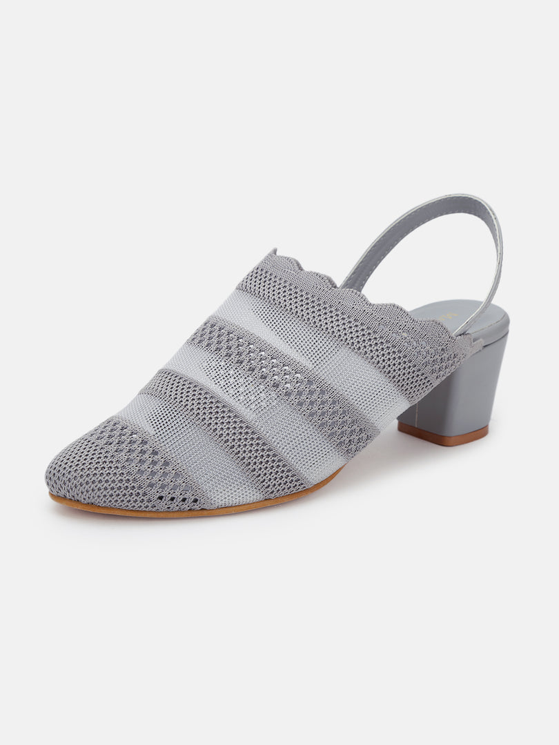 Knitted Round Toe Block Heels