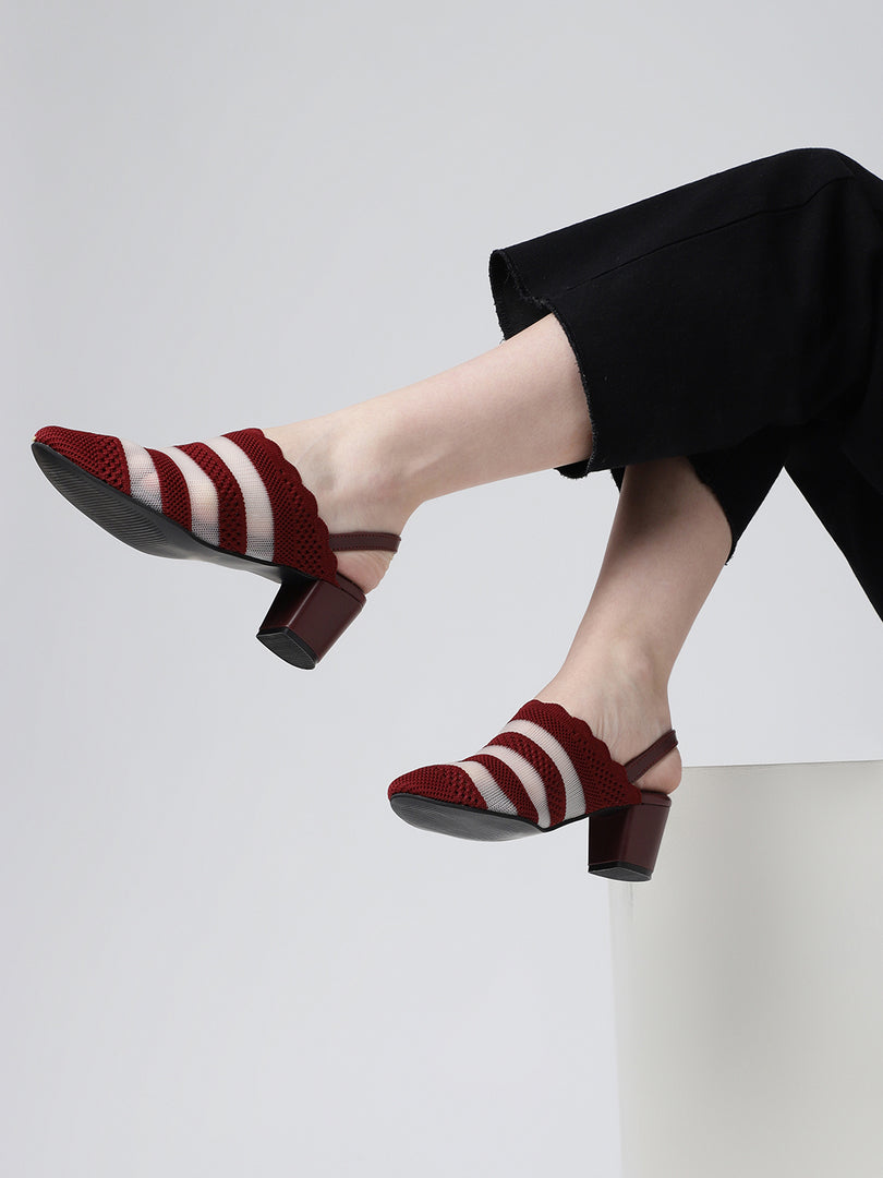 Knitted Round Toe Block Heels