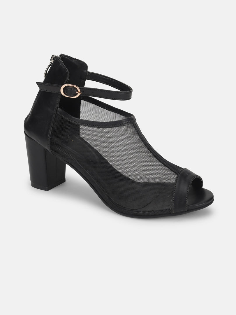 Knitted Peep Toe Block Heels