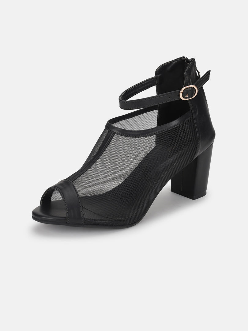 Knitted Peep Toe Block Heels