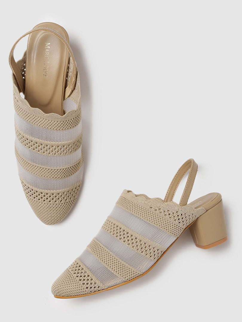 Knitted Round Toe Block Heels