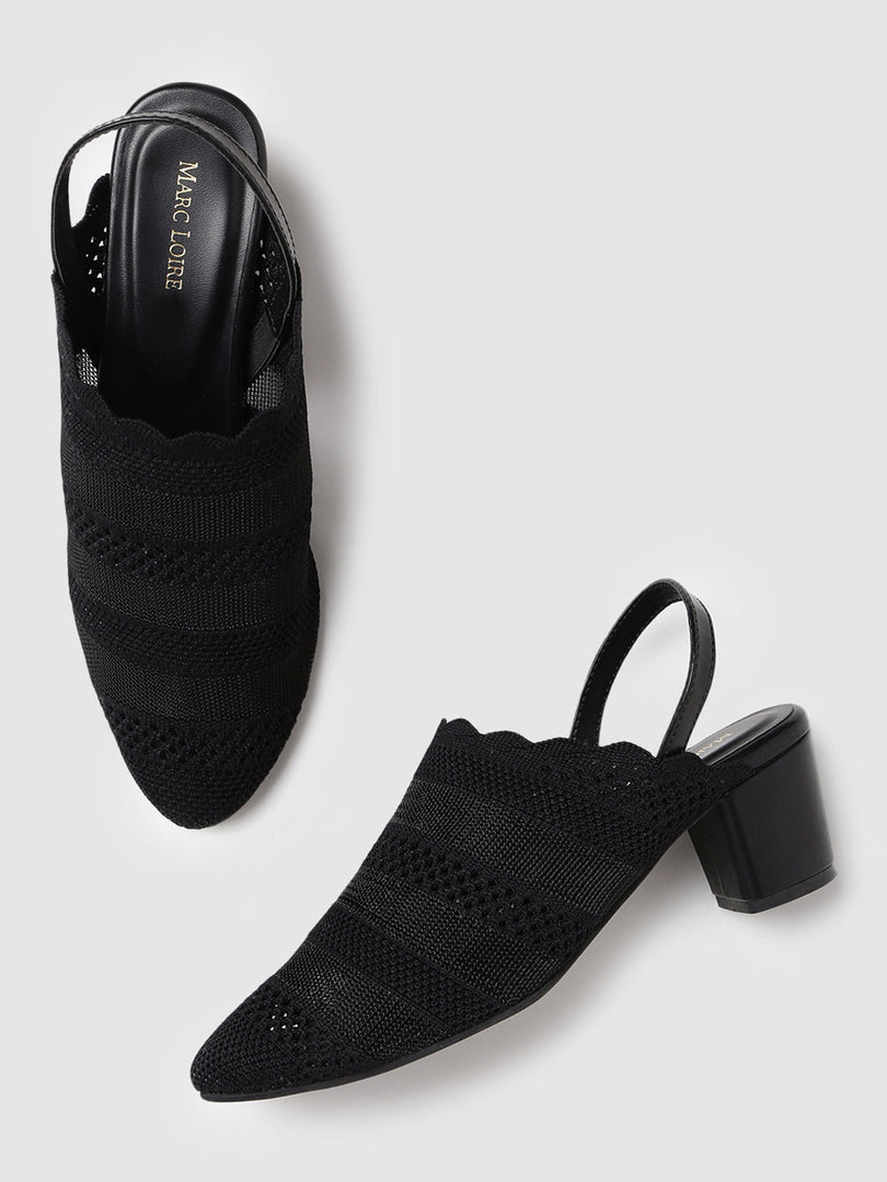Knitted Round Toe Block Heels