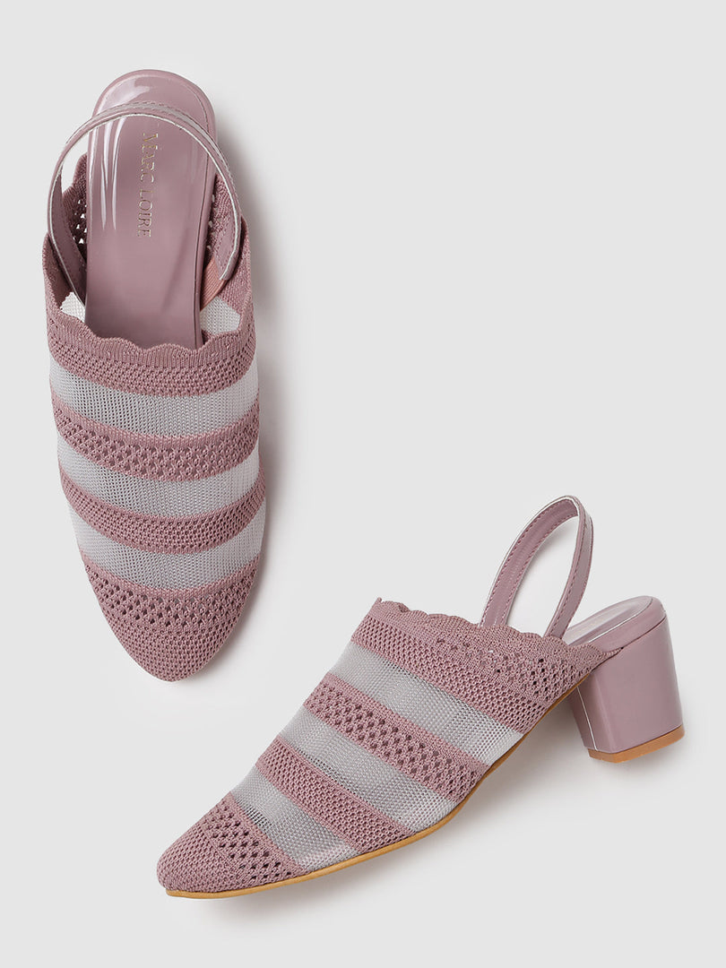 Knitted Round Toe Block Heels