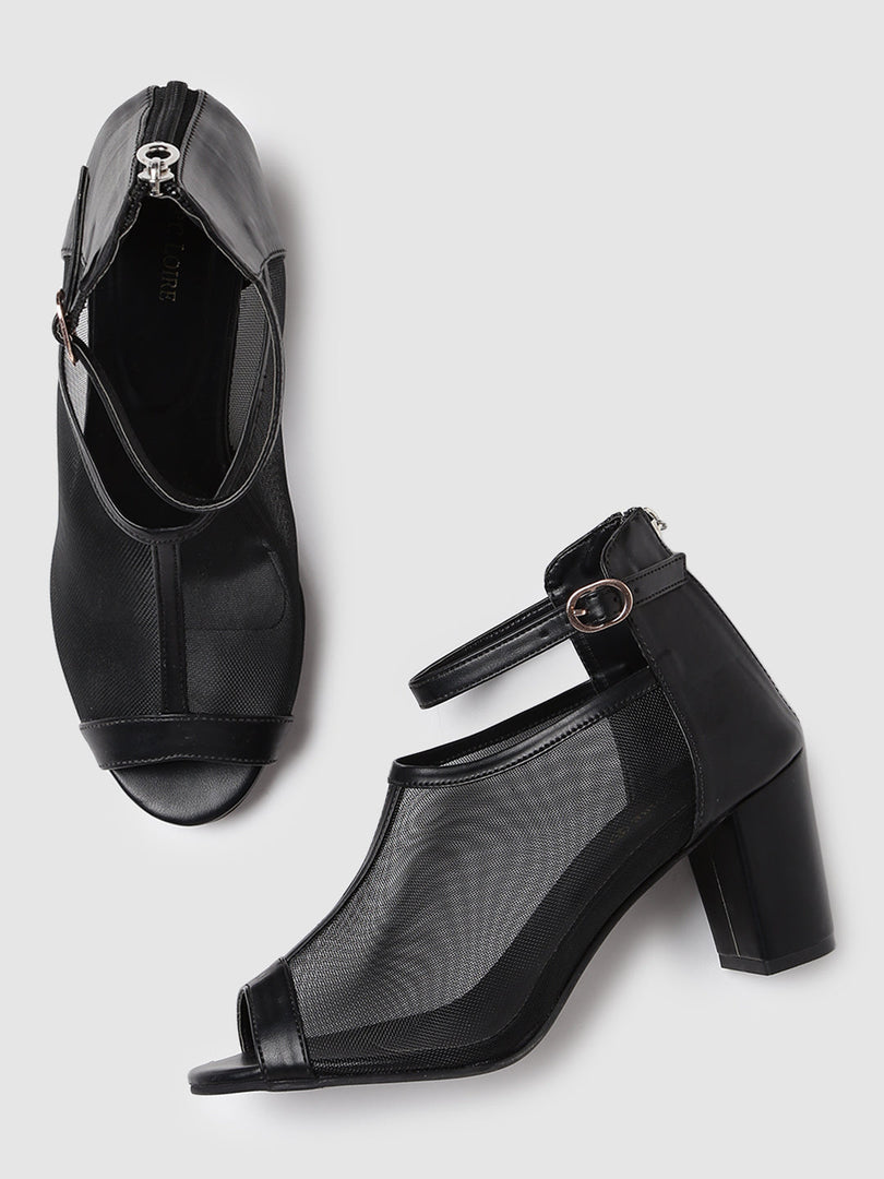 Knitted Peep Toe Block Heels