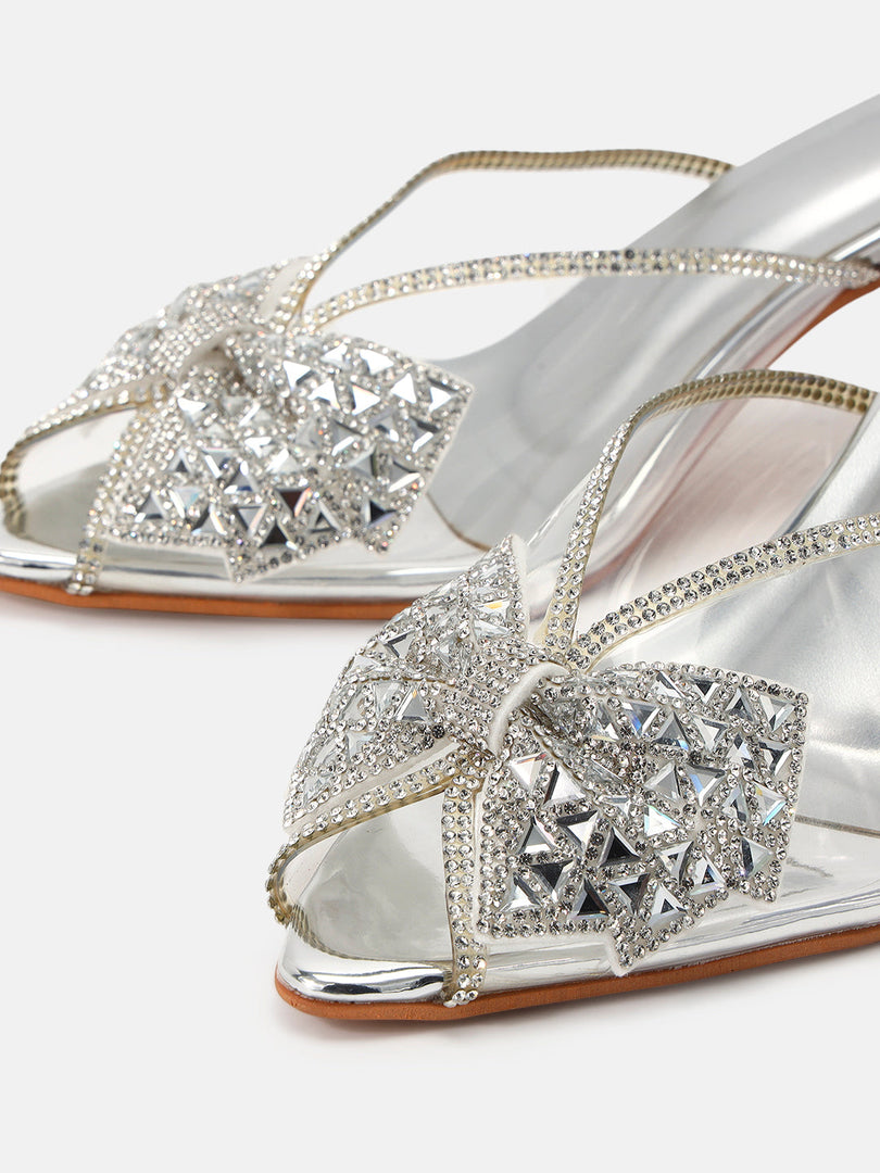 Marc Loire Womens Silver Party Stiletto Sandals Heels