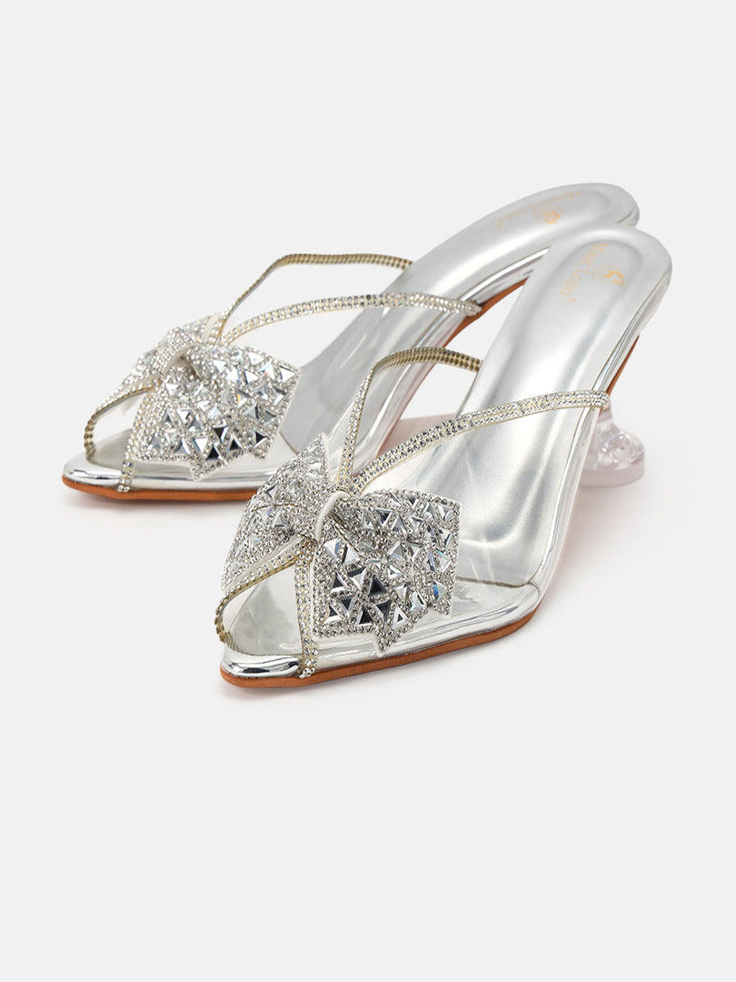 Marc Loire Womens Silver Party Stiletto Sandals Heels