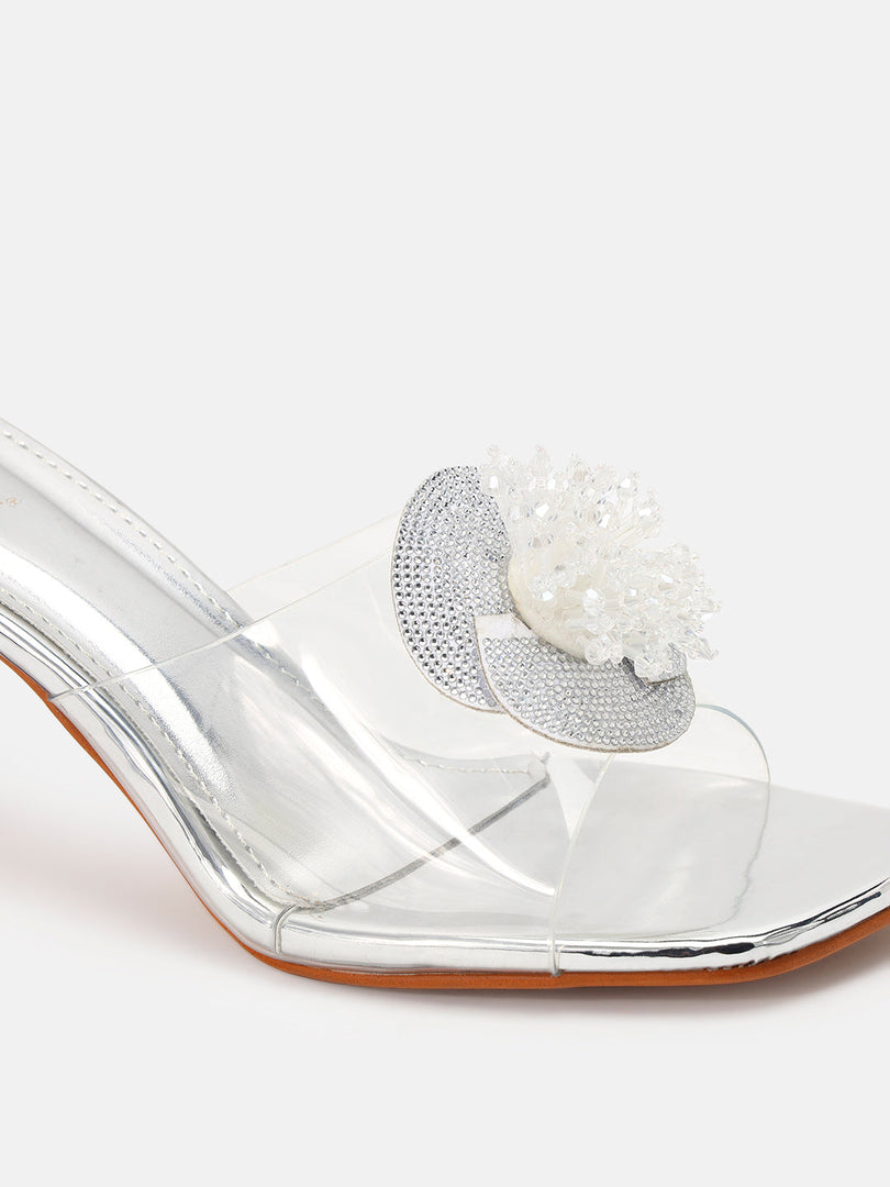 Marc Loire Womens Silver Party Stiletto Sandals Heels