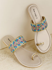 Embroidered One Toe Flats