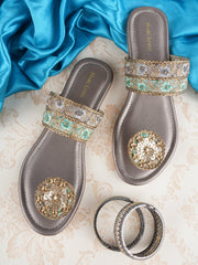 Grey Embroidery Flats Ethnic