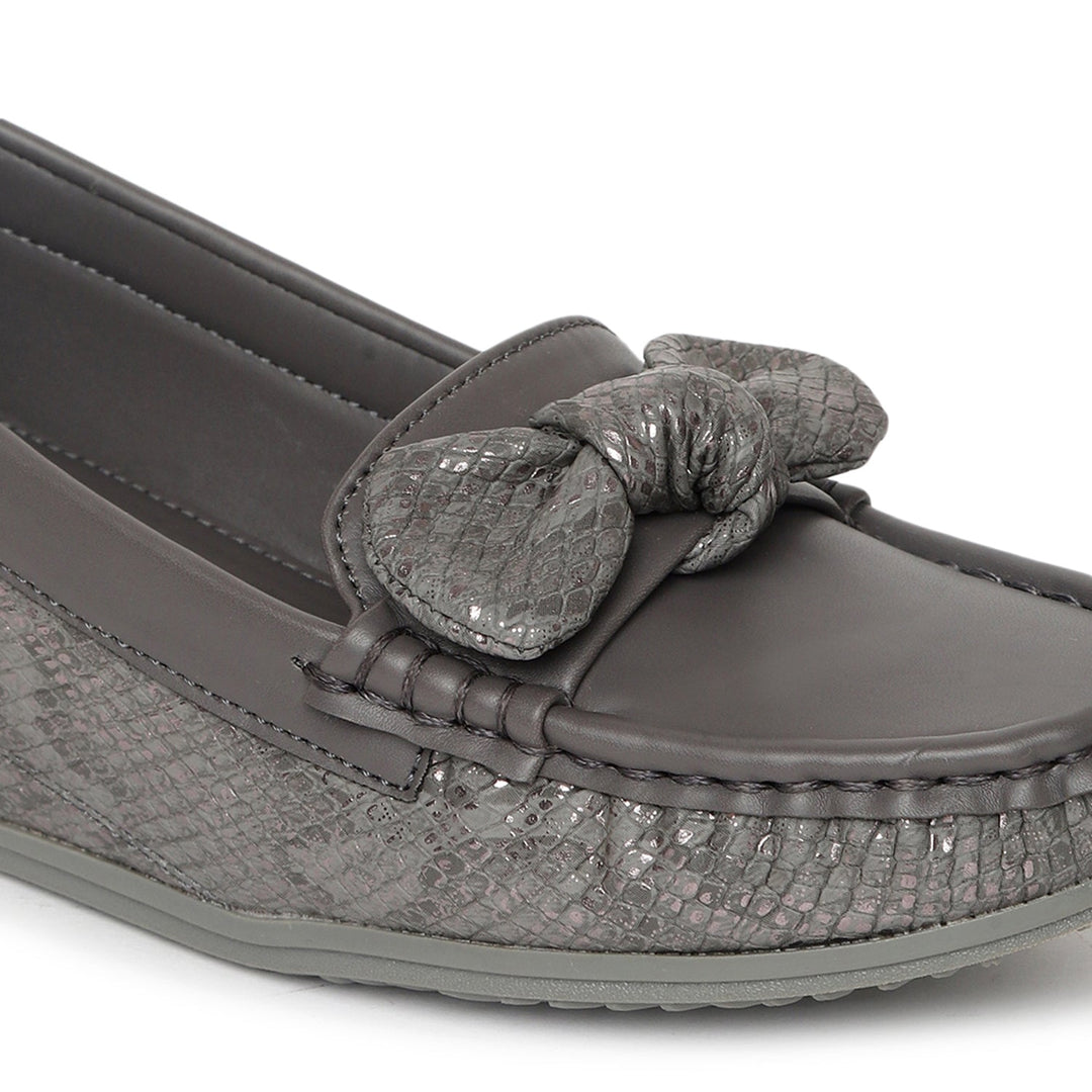 Marc Loire Women's Gun Metal Platform Wedge Ballet Loafer Shoes - Casual And Formal Moccasins Footwear