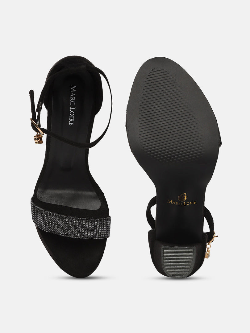 Marc Loire Women's Black High Heels Fashion Sandals for Party and Formal Occasions