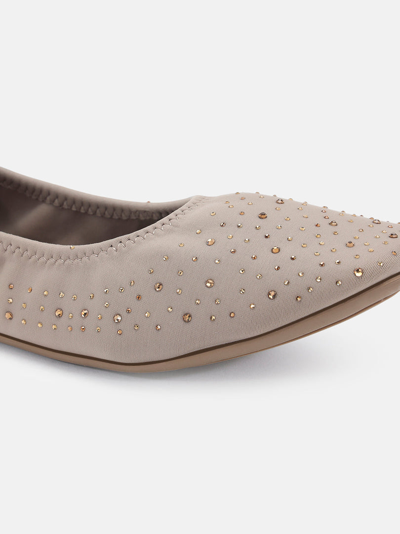 Marc Loire Womens Taupe Embellished Ballerinas