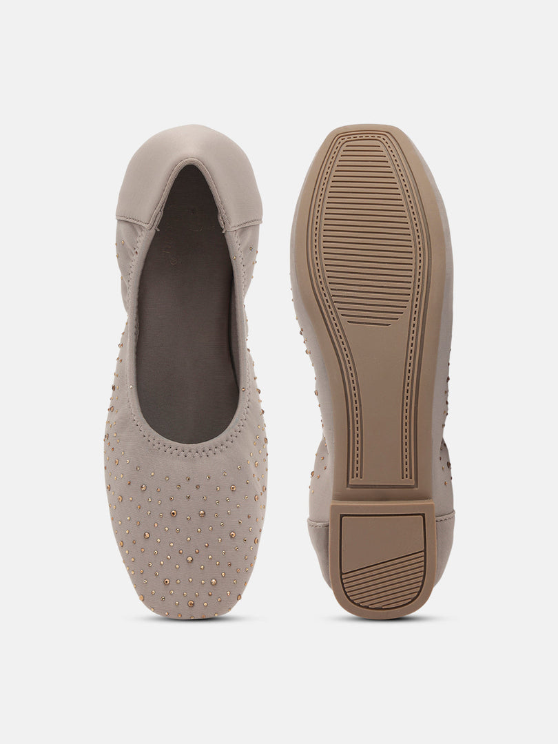Marc Loire Womens Taupe Embellished Ballerinas