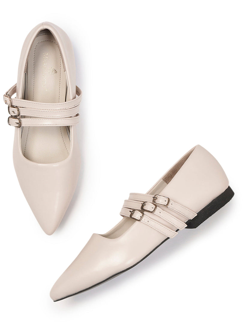 Marc Loire Womes Cream Slip-On TPR Sole Ballerinas