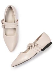 Marc Loire Womes Cream Slip-On TPR Sole Ballerinas