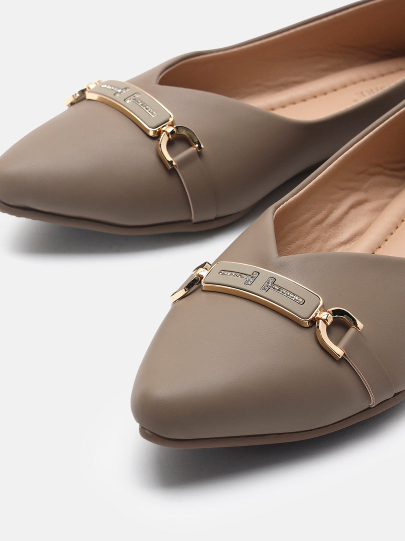 Marc Loire Womens Taupe Embellished Ballerinas