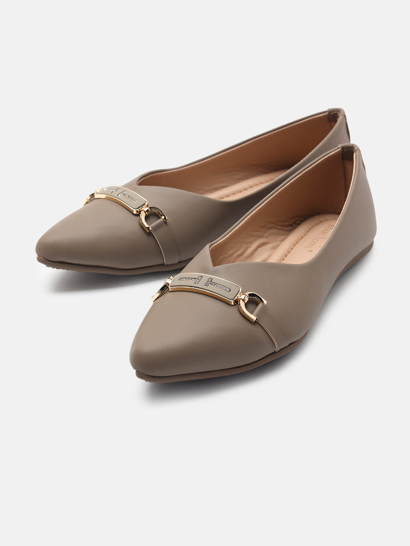 Marc Loire Womens Taupe Embellished Ballerinas