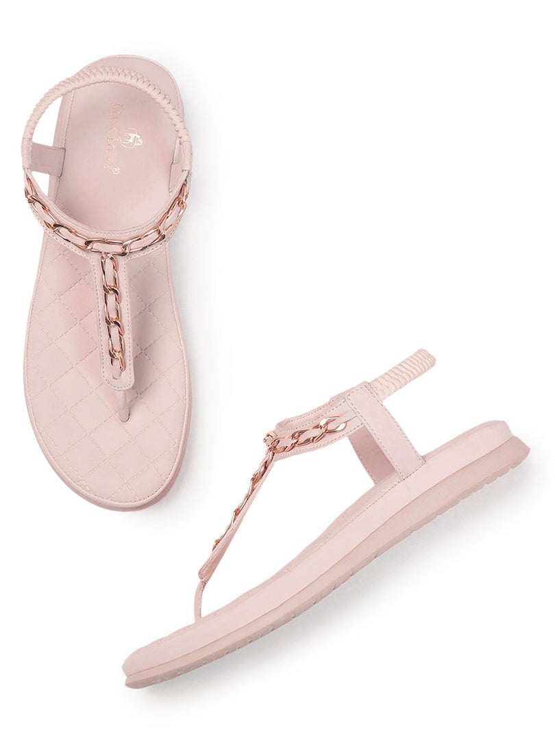 Marc Loire Womes Cream Solid T-Strap Flats