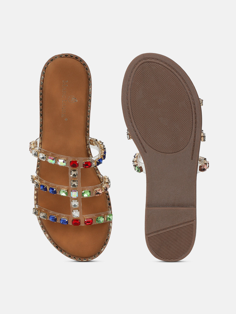 Embellished-Ethnic-Open Toe Flats