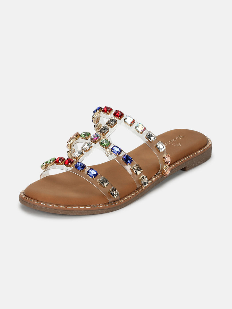 Embellished-Ethnic-Open Toe Flats