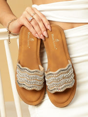 Embellished-Party-Open Toe Flats