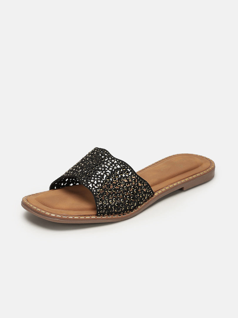 Marc Loire Women Black Embellished Flats