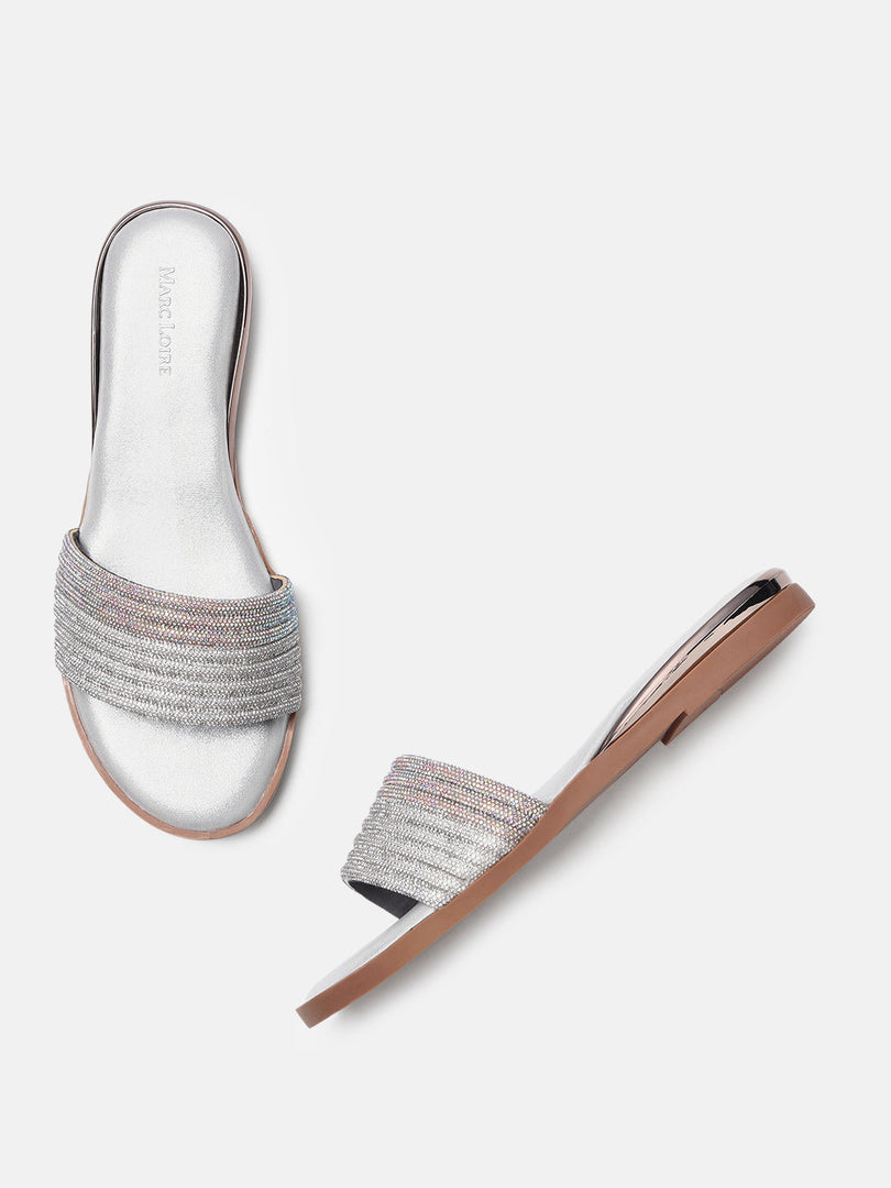 Marc Loire Womens Silver Ethnic Round Toe Flats