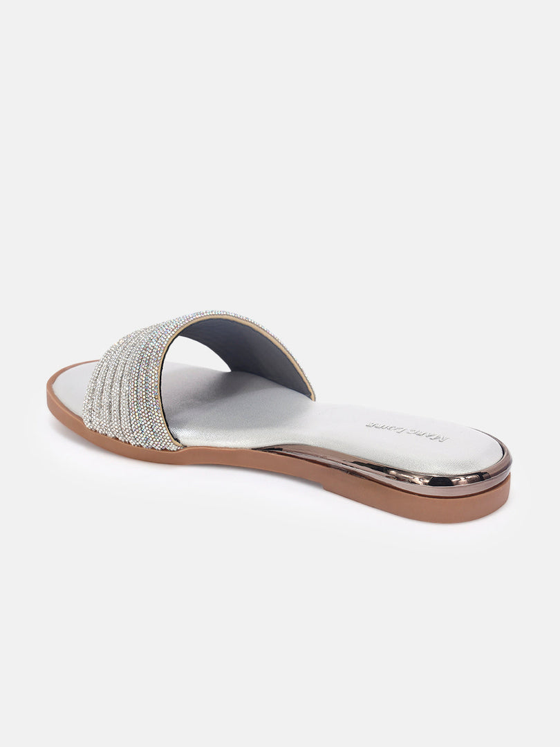 Marc Loire Womens Silver Ethnic Round Toe Flats