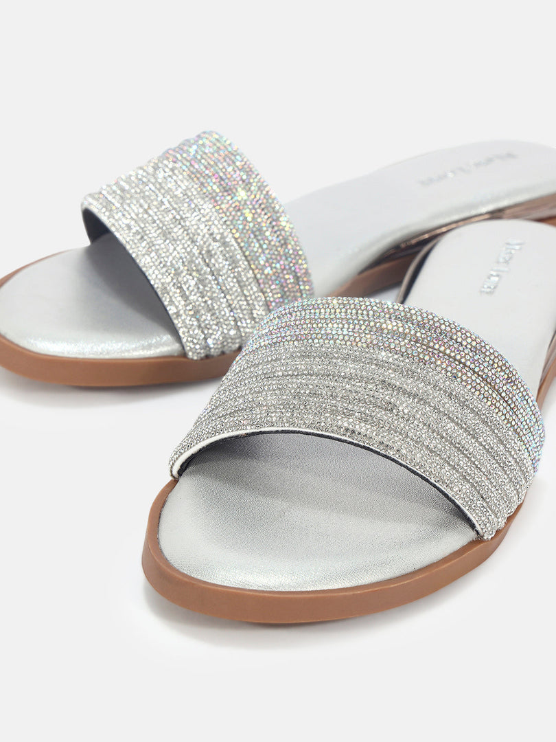 Marc Loire Womens Silver Ethnic Round Toe Flats