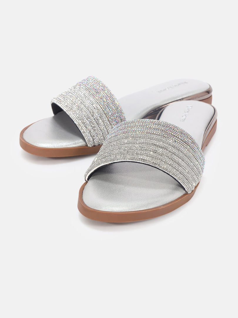 Marc Loire Womens Silver Ethnic Round Toe Flats