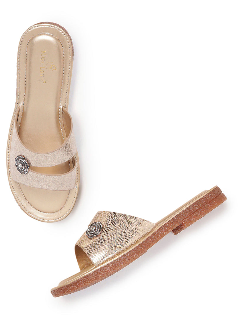 Marc Loire Womes Gold Solid Open Toe Flats