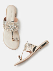 Marc Loire Womens Ethnic T-Strap Rubber Flats