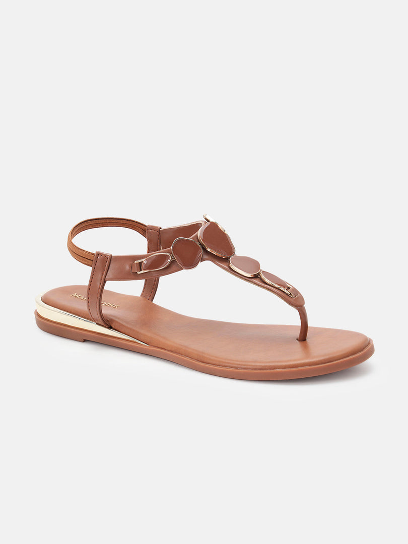 Marc Loire Womens Tan Backstrap Solid Flats Sandals