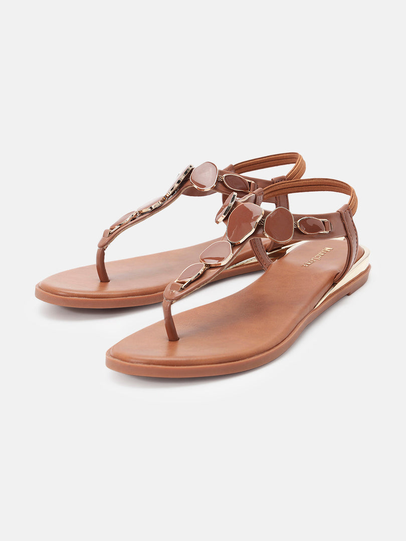 Marc Loire Womens Tan Backstrap Solid Flats Sandals