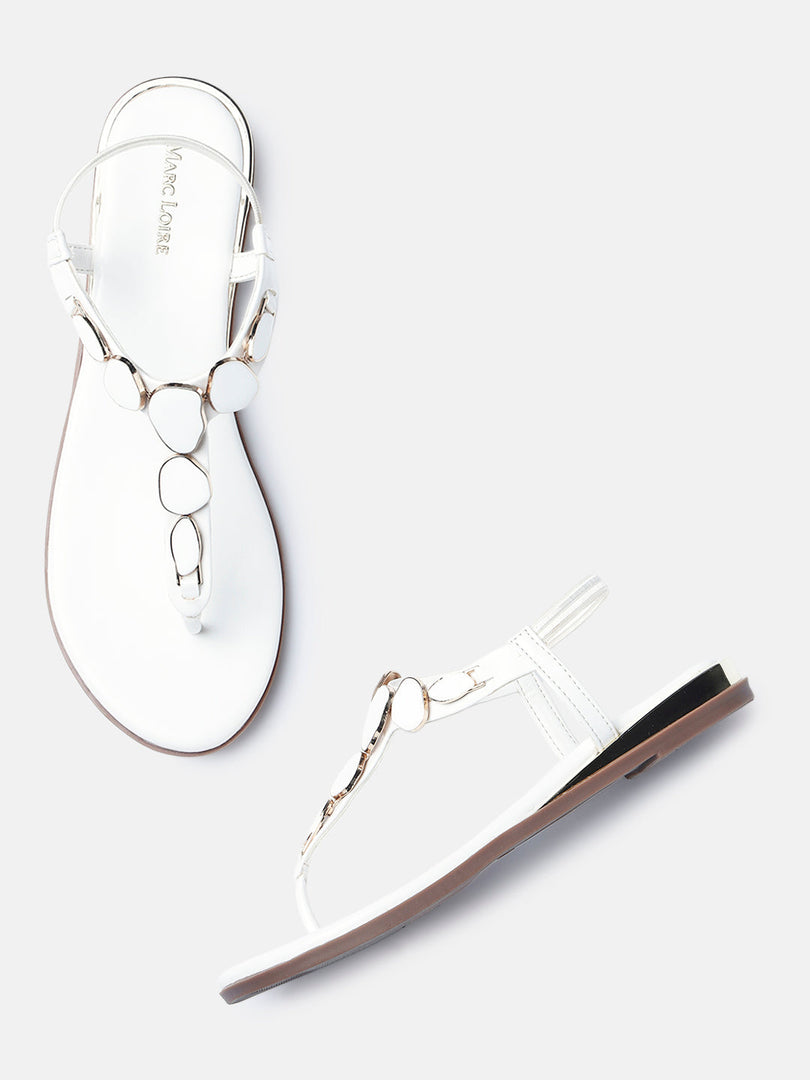 Marc Loire Womens White Backstrap Solid Flats Sandals