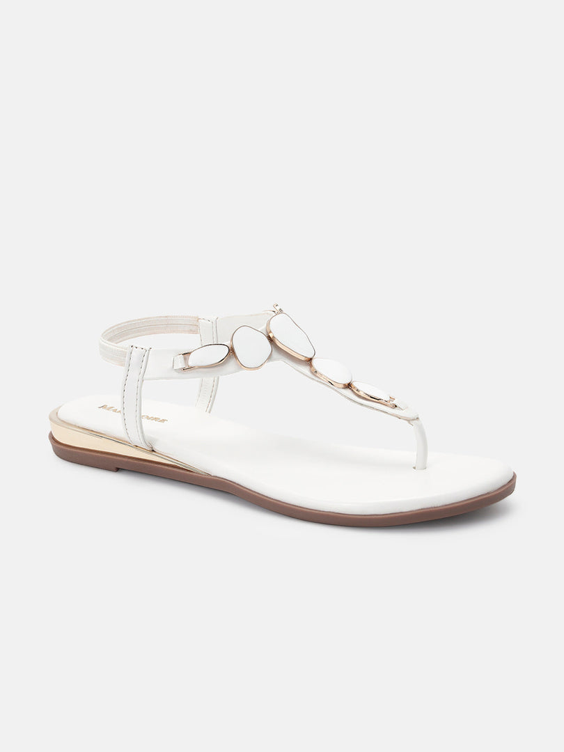 Marc Loire Womens White Backstrap Solid Flats Sandals