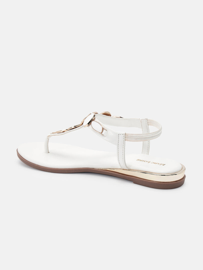 Marc Loire Womens White Backstrap Solid Flats Sandals