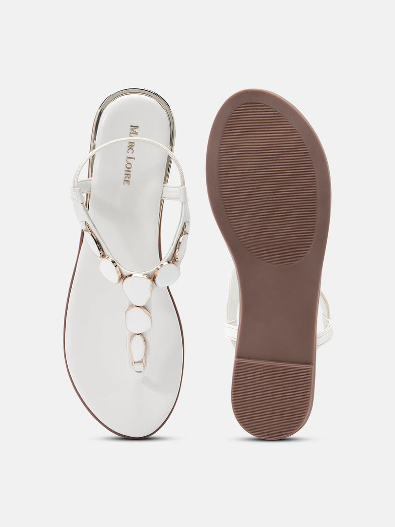 Marc Loire Womens White Backstrap Solid Flats Sandals